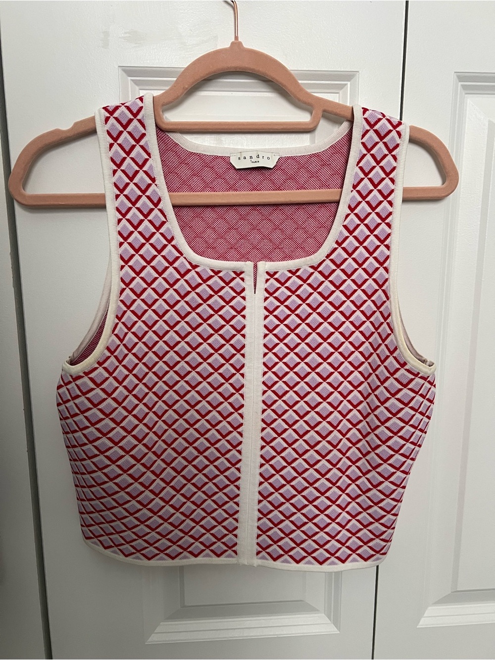Sandro Red , White and Pink  Geometric Knit Crop Tank
